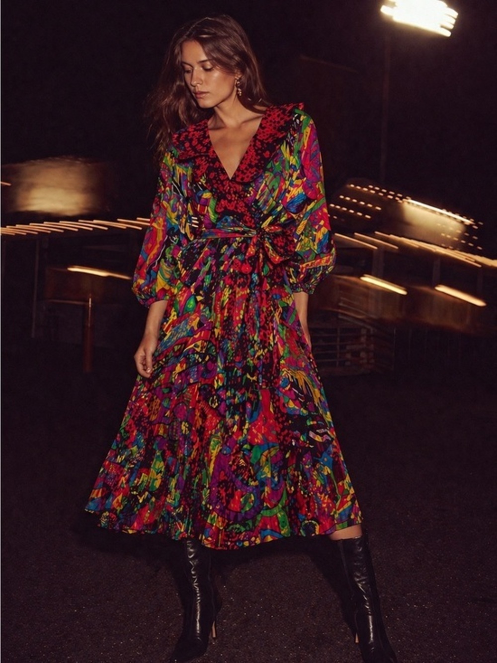 Diane Freis vintage 80s 90s bright abstract belted dress